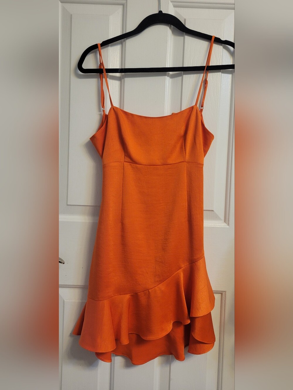 Lovers + Friends Sweetie Dress XS Mini Square Neckline Ruffle Orange